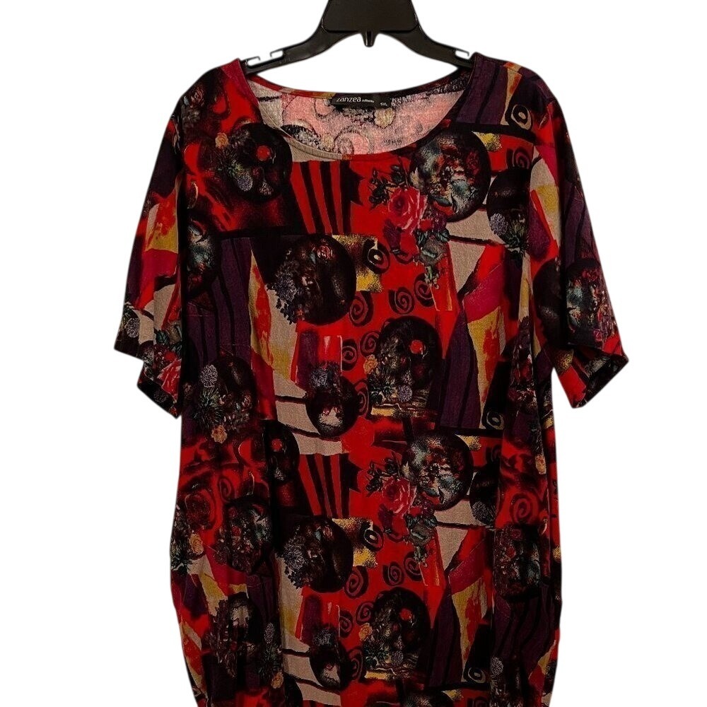 Zanzea Womens Plus Size 5XL Rich Abstract Print Linen Blend Dress Relaxed